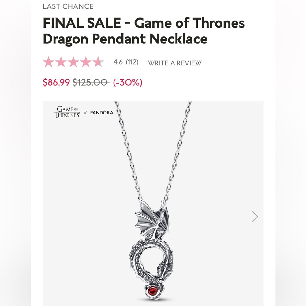 LAST CHANCE Pandora GOT necklace with matching earrings that are SOLD OUT
